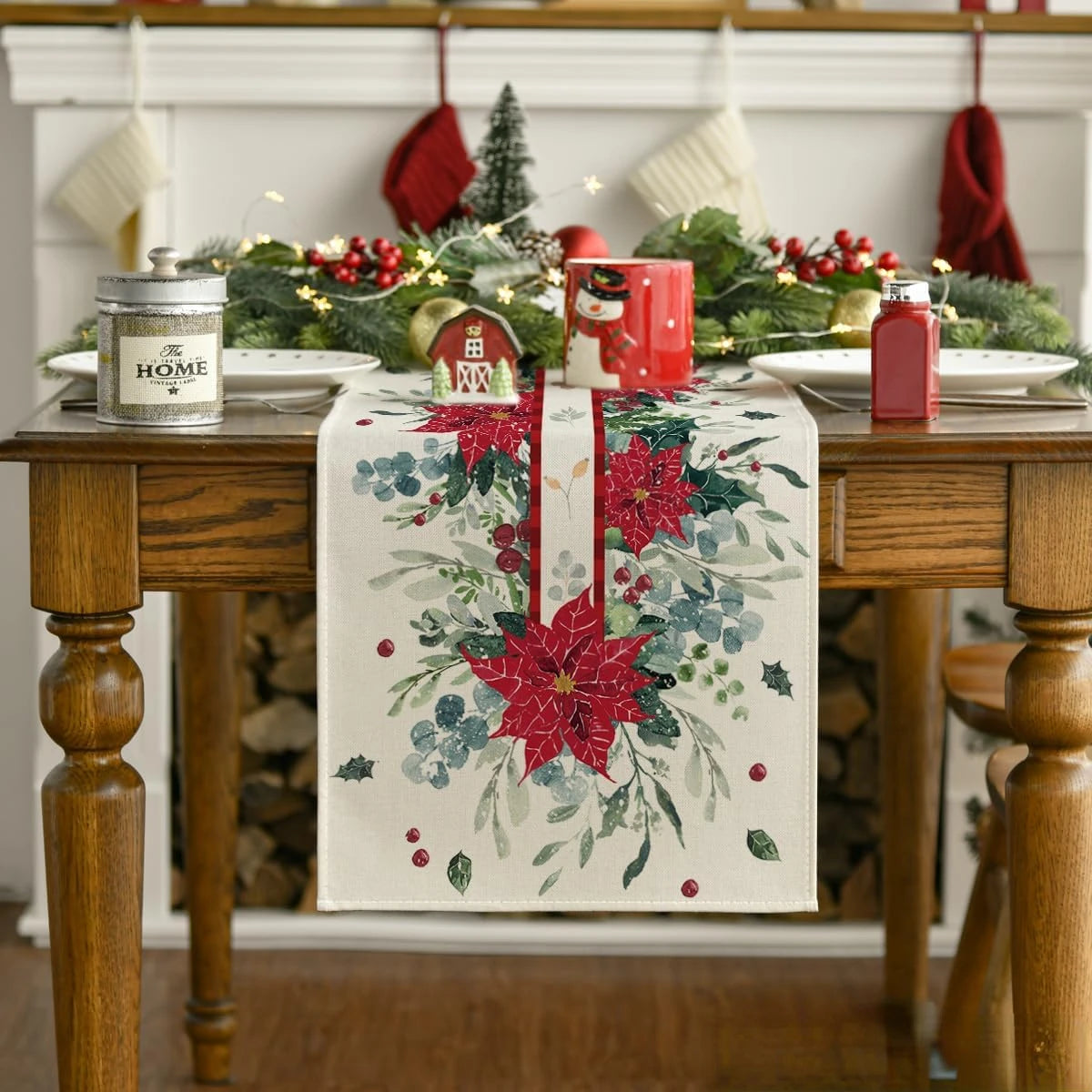 Festive Foliage 2025: Eucalyptus & Poinsettia Table Runner