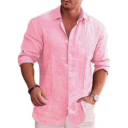 Hot Selling Men's Long Sleeve Cotton Linen Autumn Casual Style Plus Size Men's Casual Linen Shirt