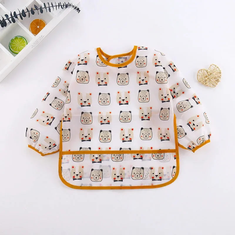 Baby Bibs Cartoon Infant Toddler Baby Long Sleeve Waterproof Eating Smock Feeding Bib Art Apron Burp Clothes