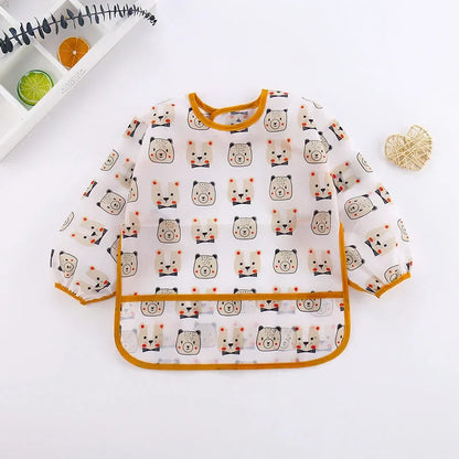 Baby Bibs Cartoon Infant Toddler Baby Long Sleeve Waterproof Eating Smock Feeding Bib Art Apron Burp Clothes