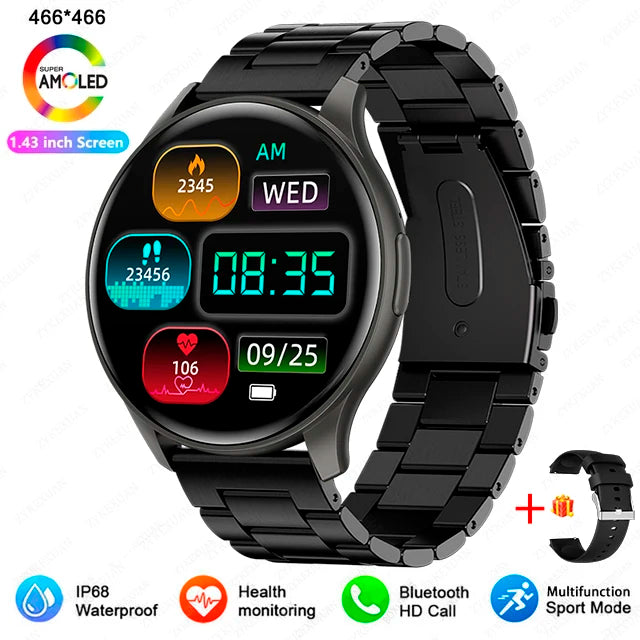 New 2025 Women & men Fashion 1.43 inches Bluetooth Call Smartwatch  AMOLED 466*466 HD Pixel Display Smart watches