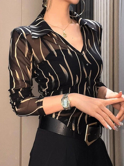 Simple Black Women's  Blouse Perspective Luxury Designer Tops Elegant