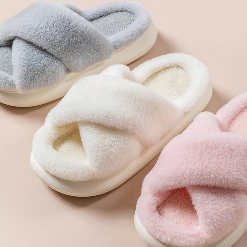 Women's Cotton Slippers Comfort Thick Platform Soft Fluffy Slippers