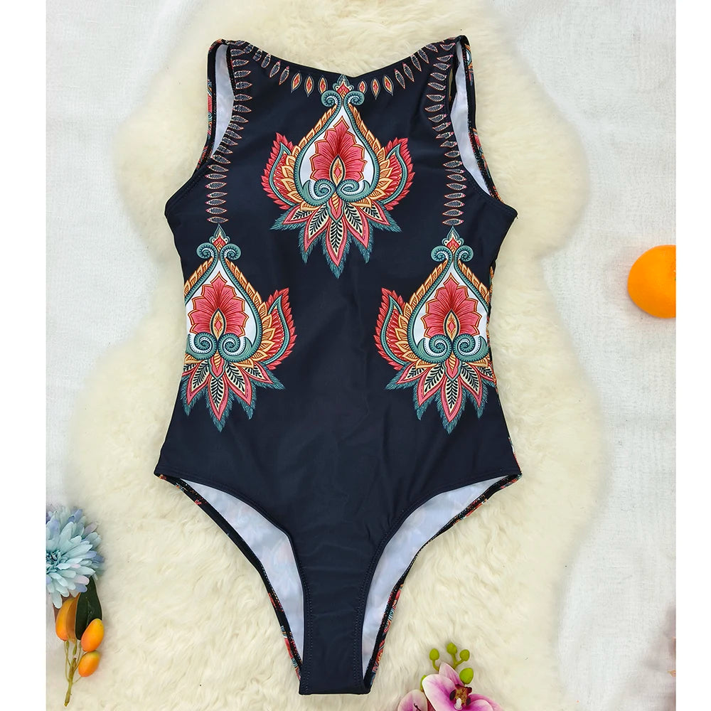 Classic Printed One-piece Suit Beach Wear For Female 2025 style for beach and swimming pool