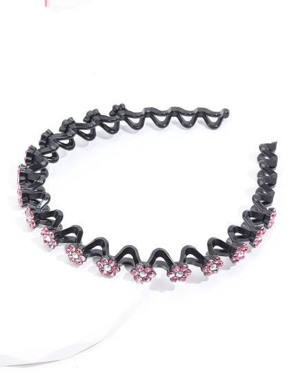 New Non-slip Rhinestone Headbands Solid Wave Hairbands for Women Girls