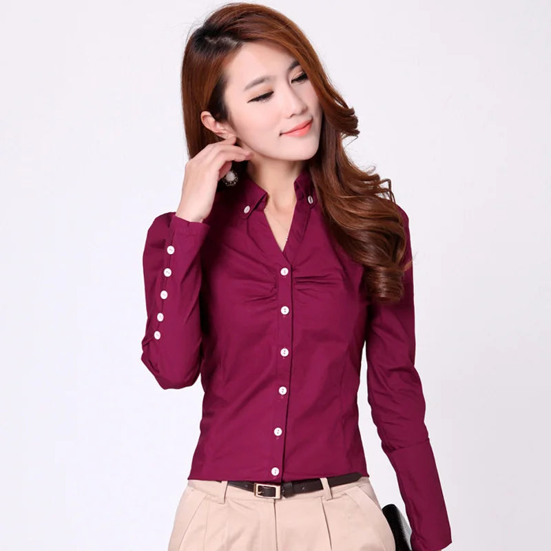 Spring And Autumn New Women'S Long Sleeve ( Work Suit ) Shirt V-Neck Professional Dress