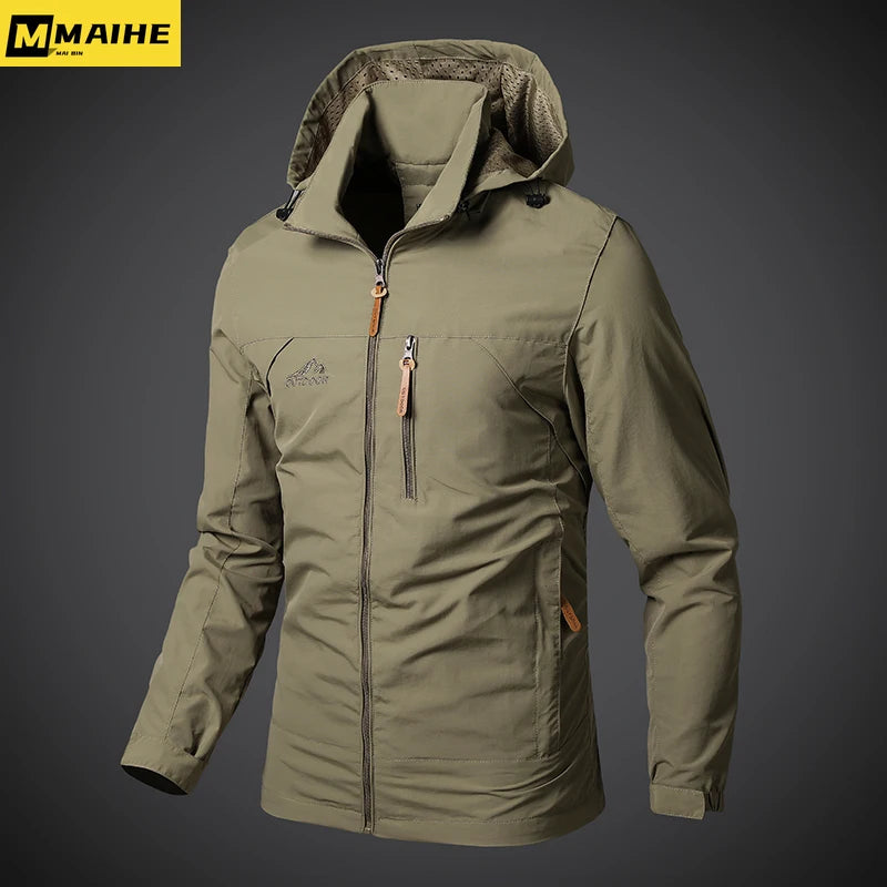 Men's Windbreaker Jackets Waterproof Military Hooded Coat Male