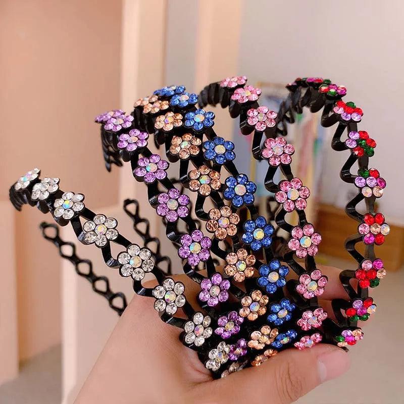 New Non-slip Rhinestone Headbands Solid Wave Hairbands for Women Girls