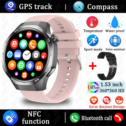 Huawei Xiaomi 2025 GT5 Pro Men Smart Watch AMOLED HD Screen GPS NFC Heart Rate Bluetooth Call IP68 (Waterproof )