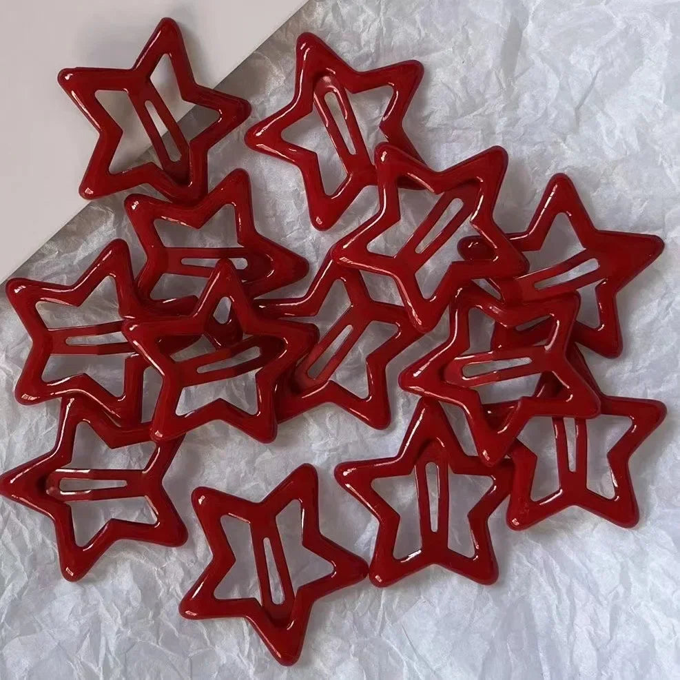 Red Star Snap Clips - 10pcs for Girls