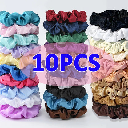 Colorful Satin Silk Scrunchies - 10pcs