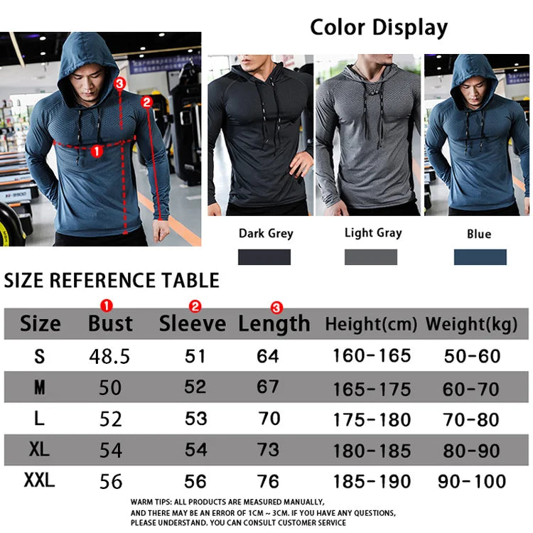 Men's Fitness Tracksuit Running Sport  Workout Shirts Muscle Training Sweatshirt