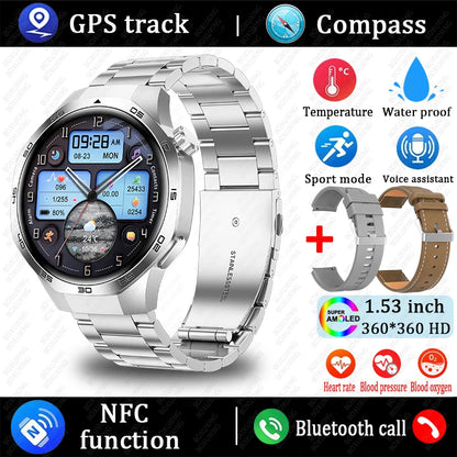 Huawei Xiaomi 2025 GT5 Pro Men Smart Watch AMOLED HD Screen GPS NFC Heart Rate Bluetooth Call IP68 (Waterproof )