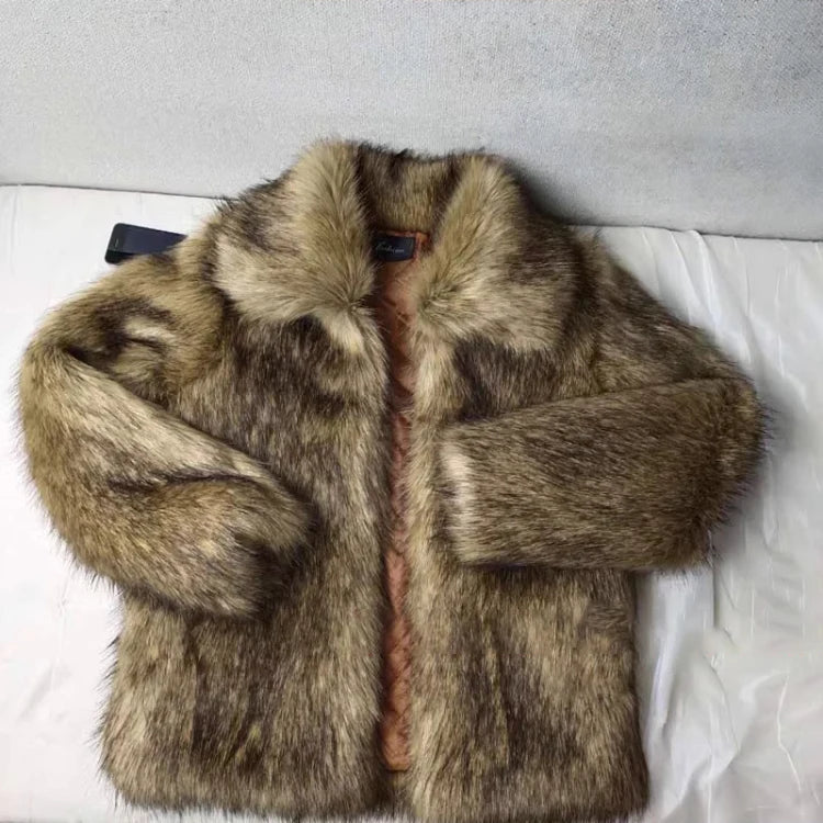 Men's Winter Short, Thick, Warm, Hairy, Shaggy Faux Raccoon Fur Coat with Long Sleeves - High-Quality Luxury Fluffy Jacket 2025