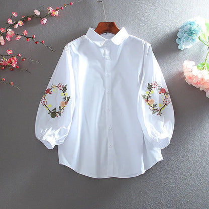 It Goes with Everything Embroidered Summer Nine-point sleeve Shirt 2025 New Literary