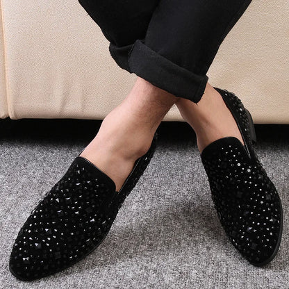 Black Spikes 2025 New Brand Men's Loafers Luxury Shoes Denim And Metal Sequins High Quality Casual