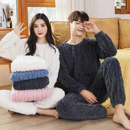 Winter New Couples Pajamas Homewear Suit Men and Women Shu Cotton Fall and Warm Winter Homewear