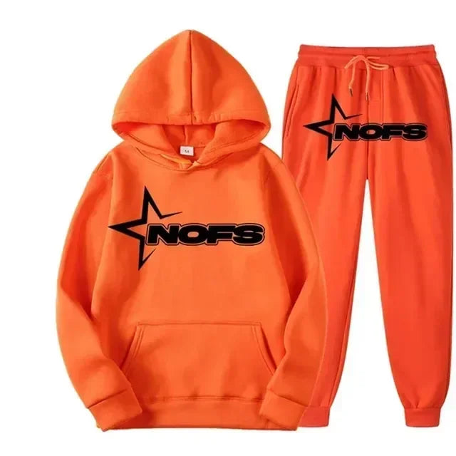 Trendy Kangaroo Pocket Hoodie And Sweatpants 2 Piece Set For Man Casual Letter Printed Outfits 2025 Elastic Waist Pants Suit