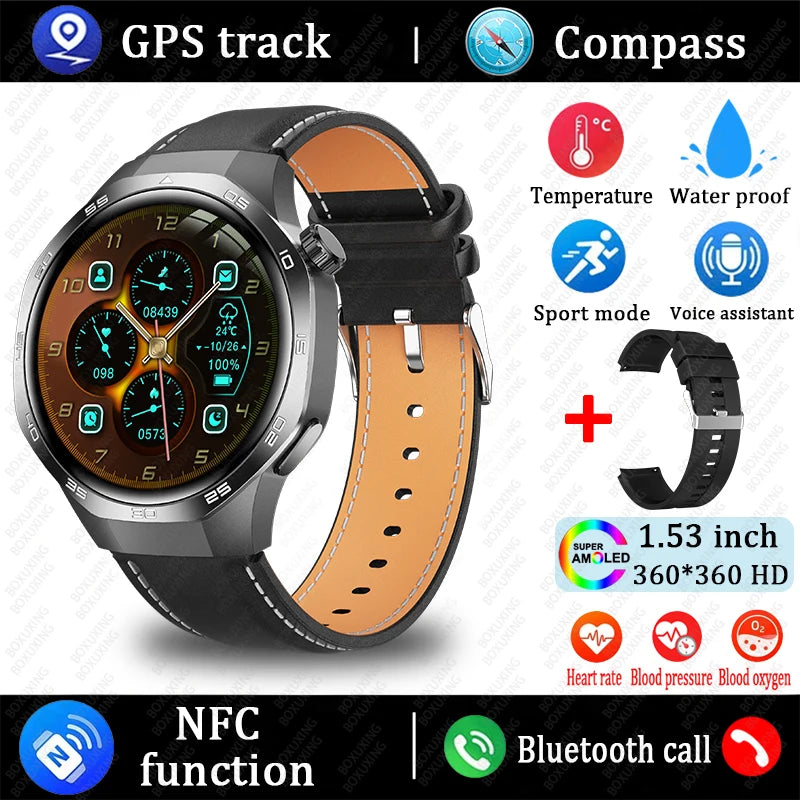 Huawei Xiaomi 2025 GT5 Pro Men Smart Watch AMOLED HD Screen GPS NFC Heart Rate Bluetooth Call IP68 (Waterproof )