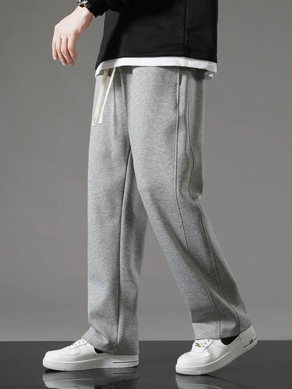 Men  Spring Autumn Sweatpants Korean Fashion Sportswear Drawstring Wide Leg Straight Track Pants Cotton