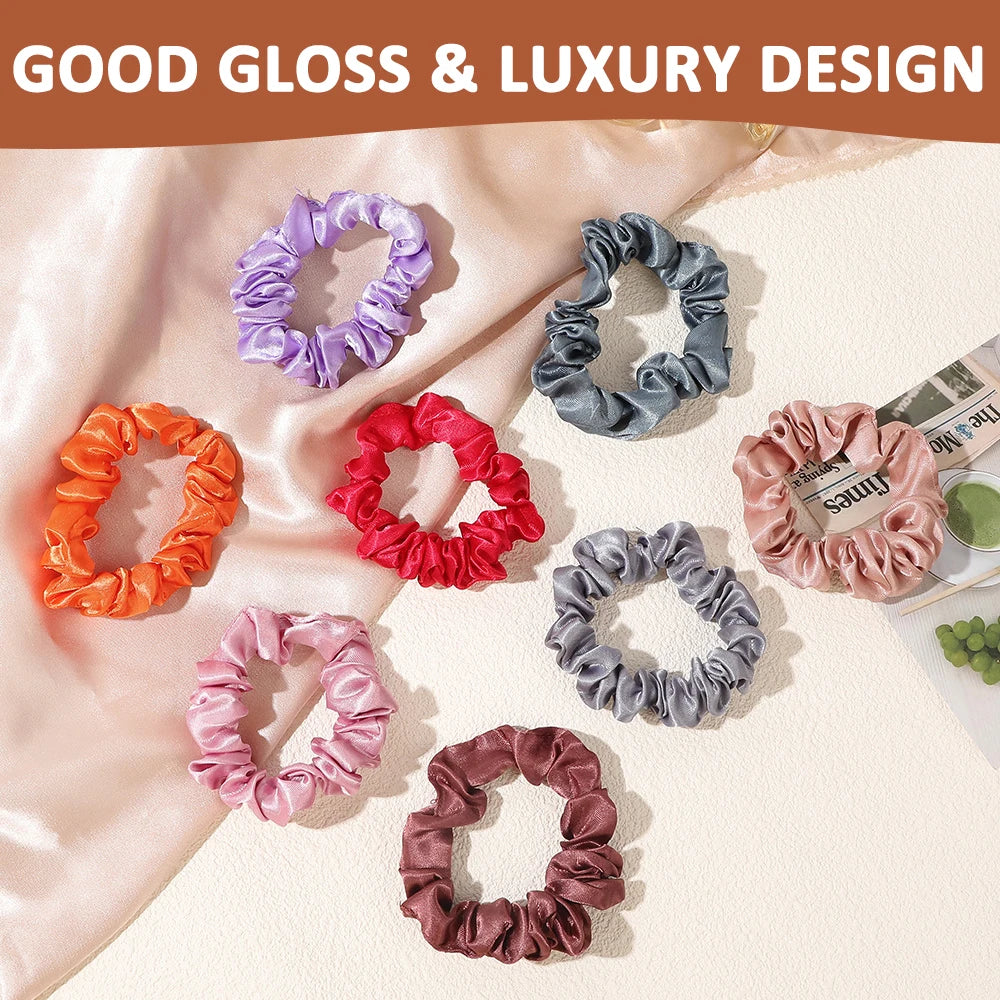 Colorful Satin Silk Scrunchies - 10pcs