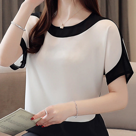 Summer Blouse  many colors Short Sleeve 2025 Verano O-Neck Chiffon Blouse