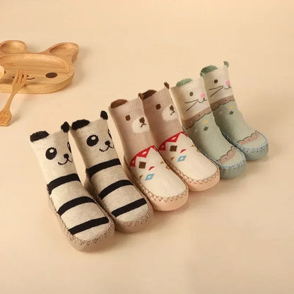 Cotton Warm Shoes with Rubber Anti Slip Sole Winter Baby Cute Cartoon Animal Floor Socks for Infant Girls Boys