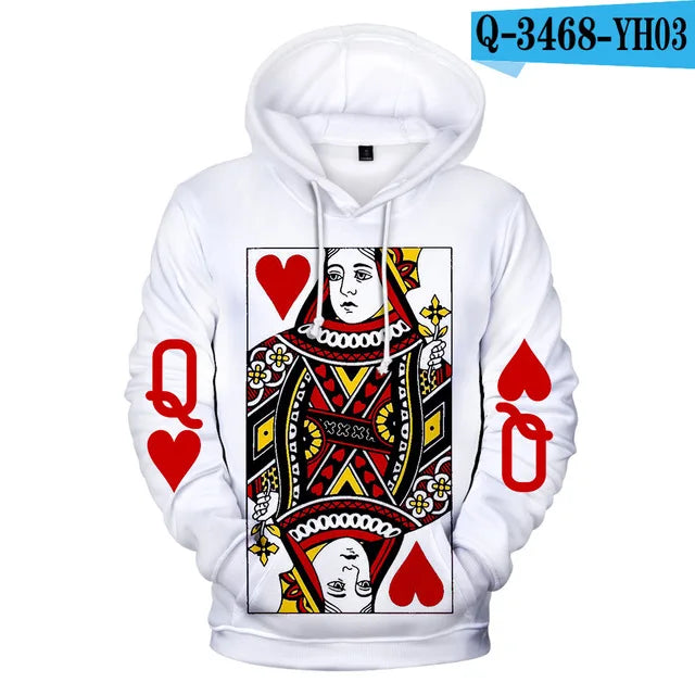 Playing Cards Poker K A print hoodies men/women KING QUEEN hoodie sweatshirt male clothes boys/girls harajuku funny jacket coat