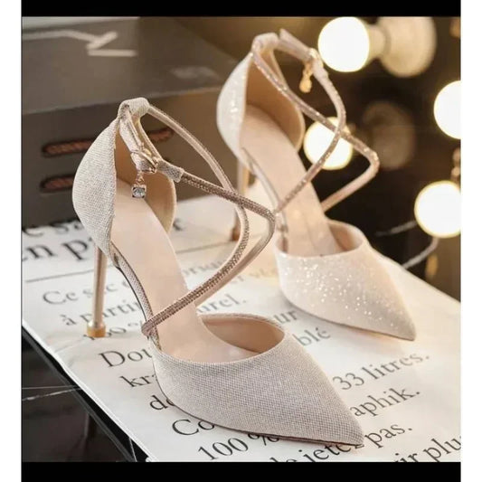 Women Luxury Glitter Pearls Wedding Party High Heels Shoes