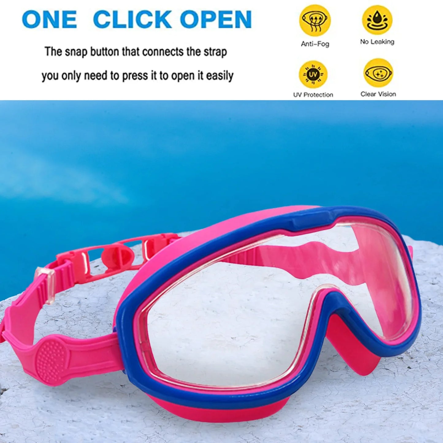 Big Frame Kids Swim Goggles Anti Fog Wide View