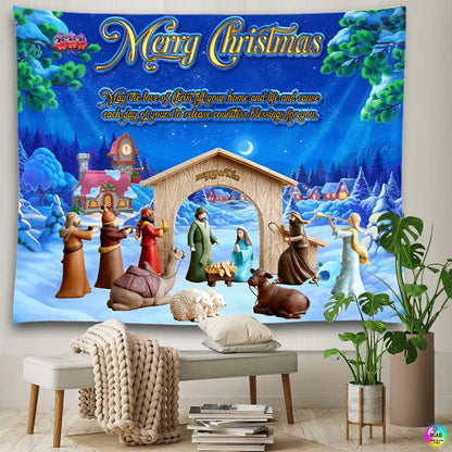 Christian  Scene Tapestry Jesus Birth Manger Barn Wall Hanging Angel Easter Christmas Wall Decor Christ Tapestries Room Decoration