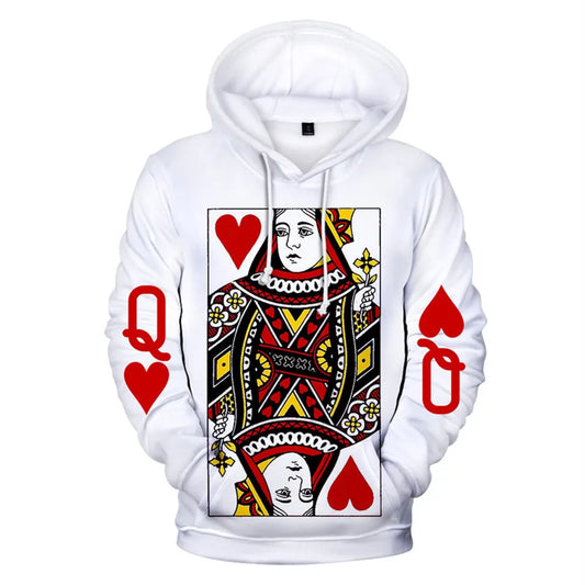 Playing Cards Poker K A print hoodies men/women KING QUEEN hoodie sweatshirt male clothes boys/girls harajuku funny jacket coat