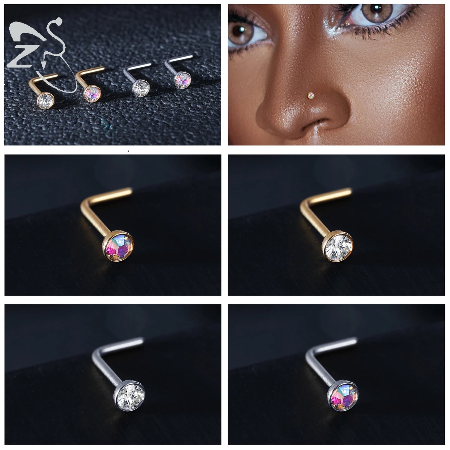 Stainless Steel Nose Stud Set Heart