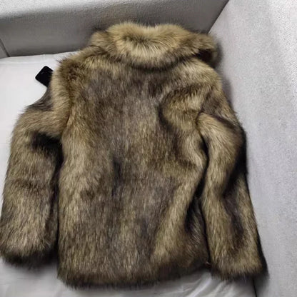 Men's Winter Short, Thick, Warm, Hairy, Shaggy Faux Raccoon Fur Coat with Long Sleeves - High-Quality Luxury Fluffy Jacket 2025