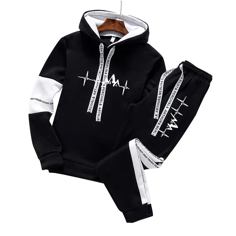 Mens 2025 Casual Hooded Sweatshirt Jogging Clothing High Quality Simplicity Versatile Printing Tops Pants Suit