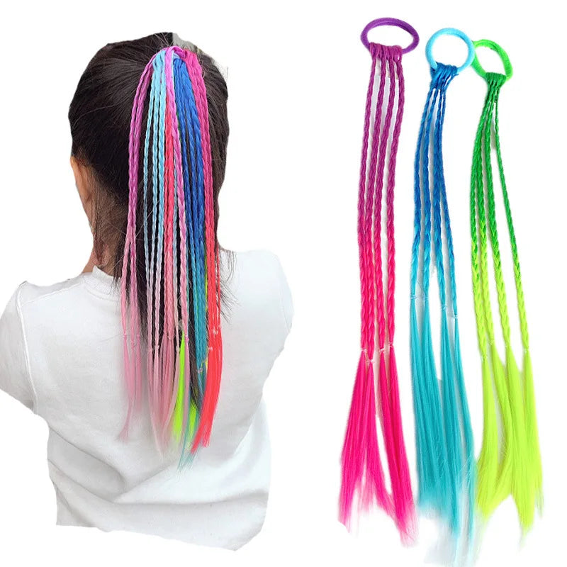 New Girls Colorful Wigs Ponytail Headbands Rubber Bands Beauty Hair Bands