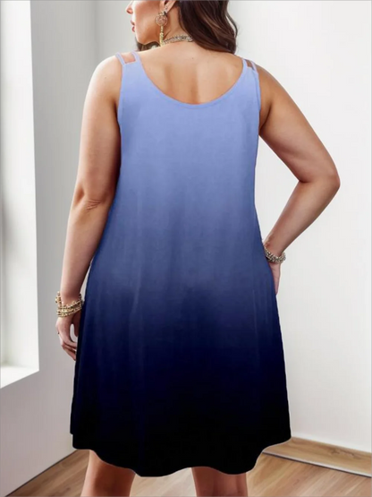 Plus-Size European and American Cross-Border New Women's Sleeveless Round-Neck Gradient Dress