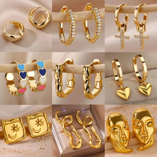 Stainless Steel Earring for Women Gold Color Hoop Earrings Gift