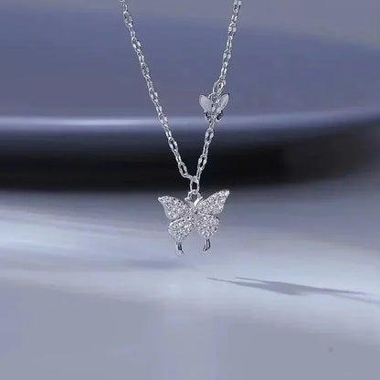 Silver Butterfly Necklace Women Crystal Zircon  Party Jewelry